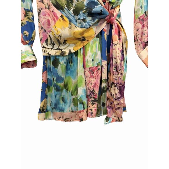 Zara Multicolor Topical Floral Satin Romper Women’s M Colorful Vacation - Picture 4 of 12